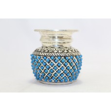 Handmade 925 Sterling SILVER Pot hand engraved 89.60 Grams Turquoise stone